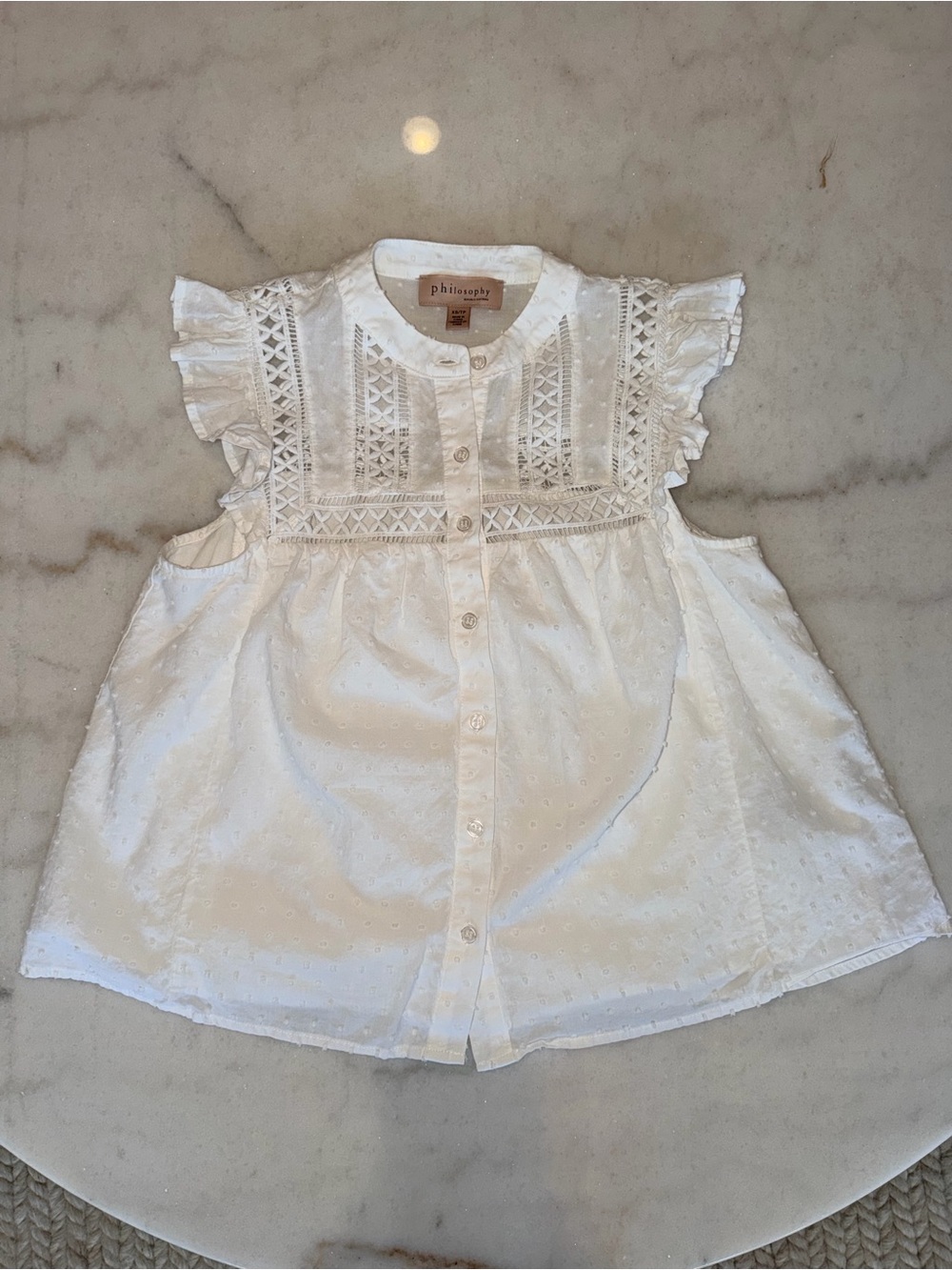 Philosophy White Eyelet Ruffle Sleeve Button-Front Blouse